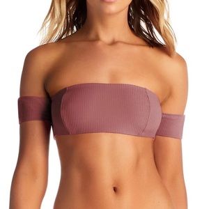 Vitamin A Havana Ribbed Bandeau Bikini Top in Dusty Rose
